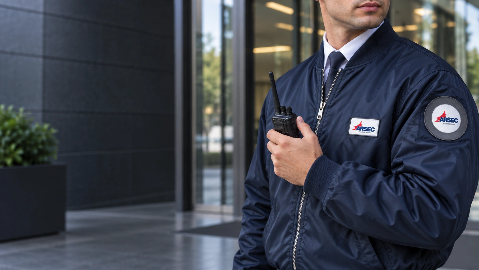 Imagen ilustrativa de un vigilador con uniforme ARSEC y radio